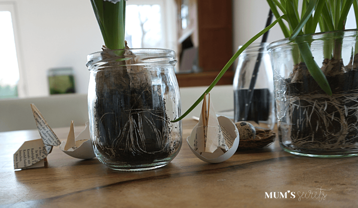 Osterbrunch nachhaltig gedeckt by MUM'S secrets Frühjahrsblüher im Marmeladeglas